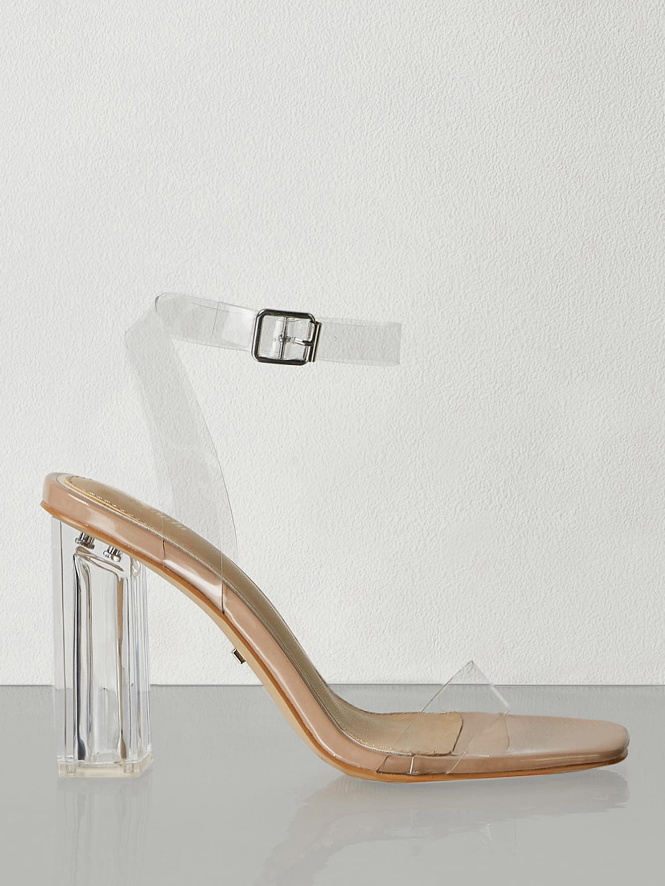 SXY Fashion Clear Sandals For Women, Clear Chunky Heeled Ankle Strap Sandals