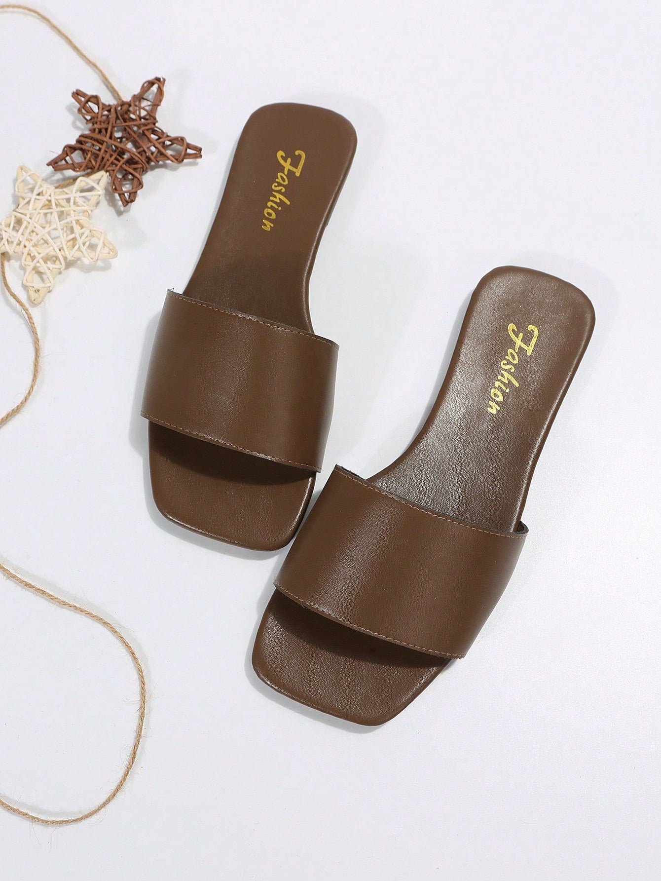 Women Minimalist Single B and Slide Sandals, Artificial Leather Elegant Sandals Brown