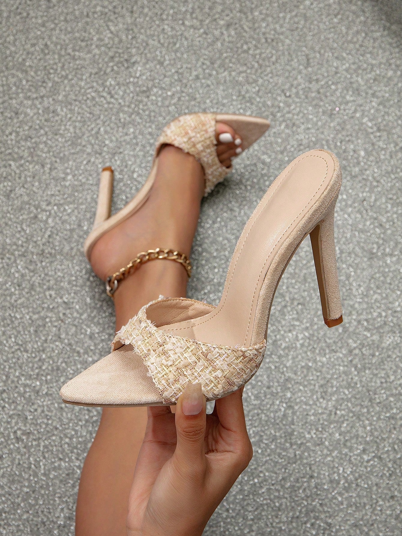 Pointed Toe Colorblock Slim High Heel Mules Sandals For Women
