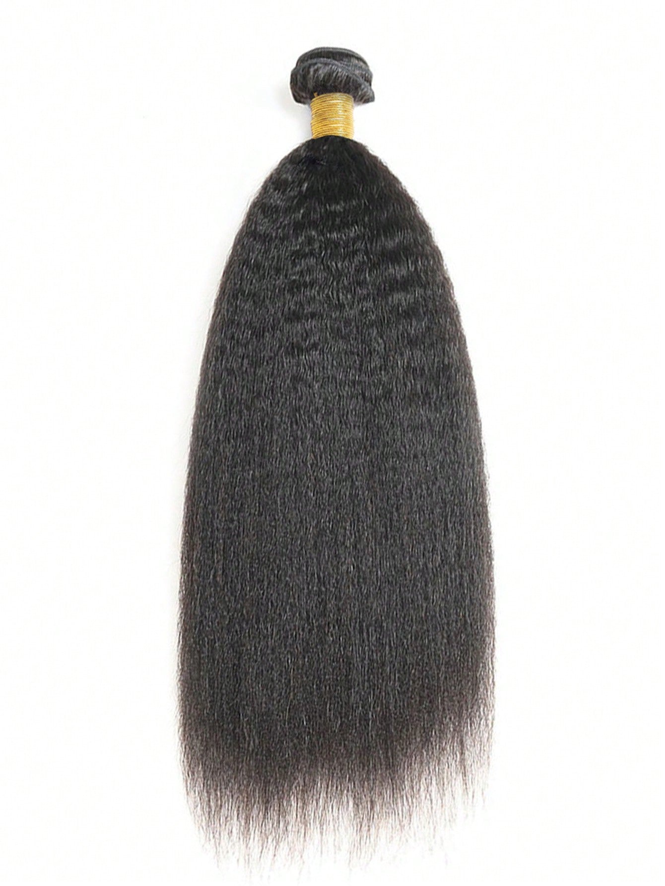 1pc Kinky Straight Human Hair Bundles 1 Bundle Hair Extension Real Hair Weave Double Weft Bundles Extension Daily Use Natural Black Color