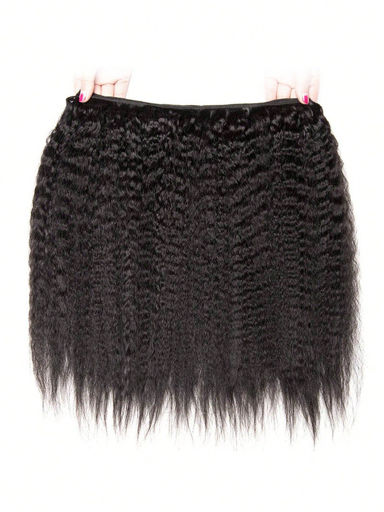 1pc Kinky Straight Human Hair Bundles 1 Bundle Hair Extension Real Hair Weave Double Weft Bundles Extension Daily Use Natural Black Color
