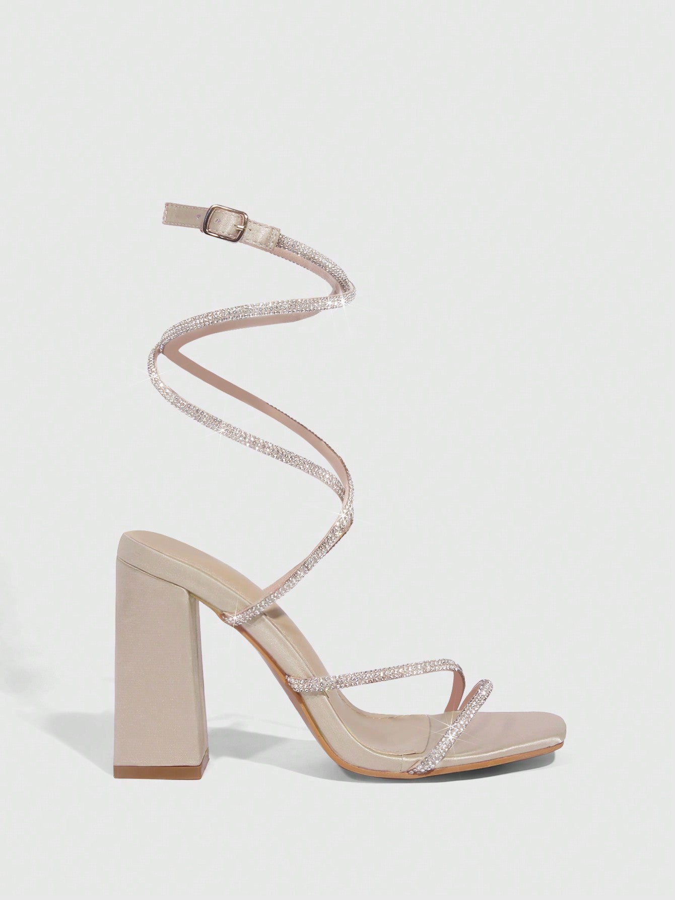 Party Collection Women Rhinestone Decor Chunky Heeled Sandals, Glamorous Glass Strappy Sandals