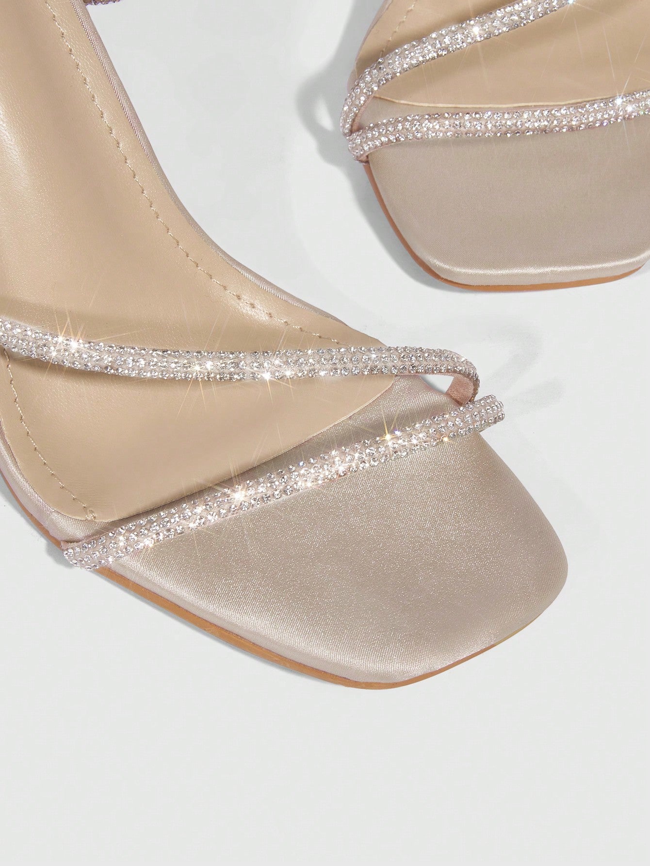Party Collection Women Rhinestone Decor Chunky Heeled Sandals, Glamorous Glass Strappy Sandals
