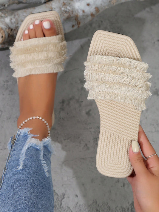 New Arrival Women's Flat Beach Flip Flops, Peep Toe, Fringe Tassel, Easy Slip-on, For Outdoor Wear