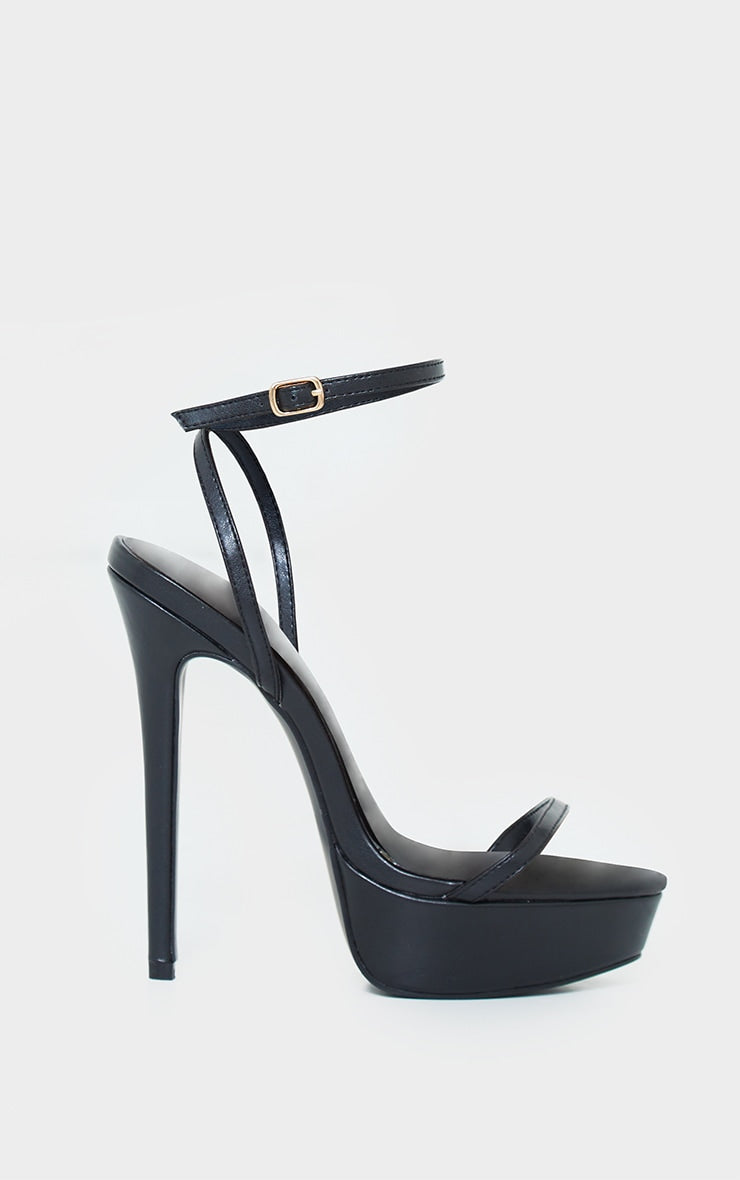 Black PU Platform Strappy High Heels